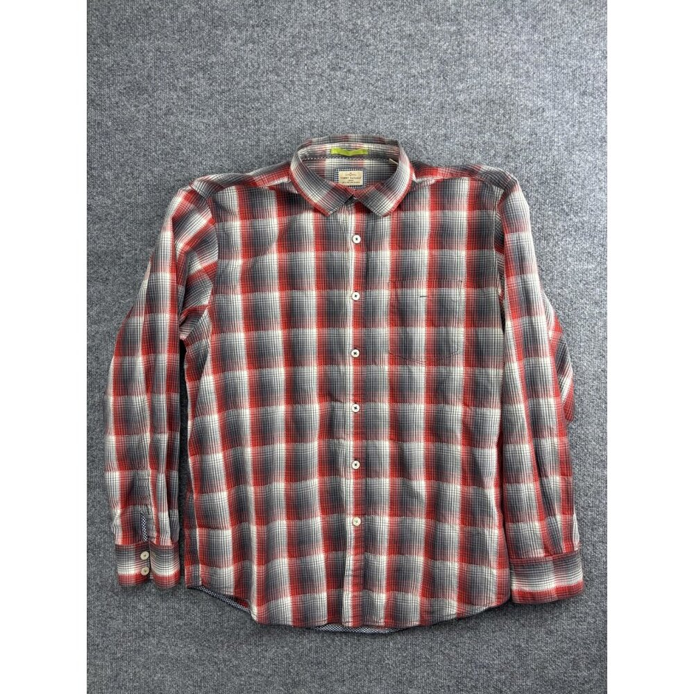 Tommy Bahama Shirt Mens Extra Large Red Gray Plaid Button Front Long Sleeve